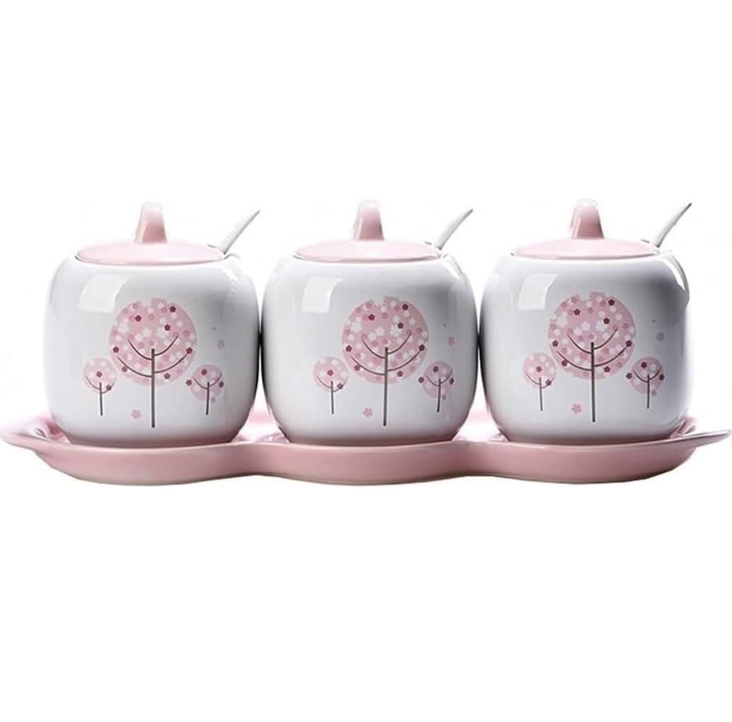 Botes Especias Juego De Recipientes Para Condimentos, Recipiente De Cerámica Con Tapa, Bote Para Condimentos, Sal, Azúcar, Tarro De Especias Con Cuchara Salero Y Azucarero Cocina (Color : A)