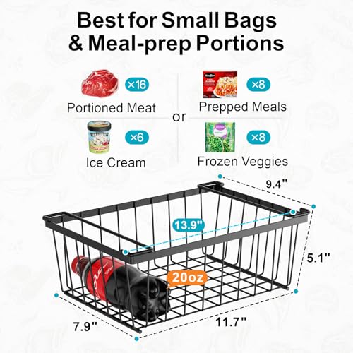 Image of iSPECLE Freezer Organizer Bins - Storage Baskets for 5 Cu.Ft, 4 Pack | Easy Food Access, Stackable Wire Storage, Vertical Space for Frozen Food, Sorts Meat, Vegetables and Bagged Items, Home