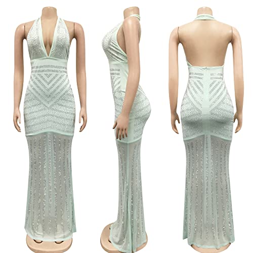 Image of PORRCEY Women's Sexy Rhinestone Mesh See Through Party Night Prom Dress