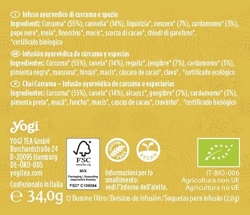 Miniatura 3 de Yogi Tea - Chai Cúrcuma, Infusión Ayurvédica De Especias Con Cúrcuma, Canela Y Jengibre - 17 Bolsitas, 34g