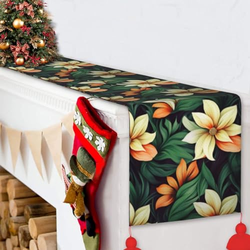 Chemin de table automne motif floral feuilles décoration Noël table rustique 152cm