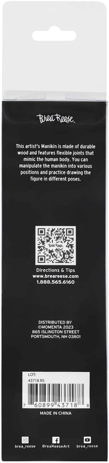 Brea Reese: Wooden Artist's Manikin - 1pc Fully Posable Drawing Reference, Sketching-Painting-Sculpting, Durable & Compact Size, Adult Art Supplies