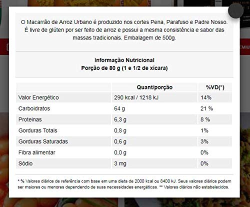 Macarrão de Arroz Penne sem Glúten Urbano 500g