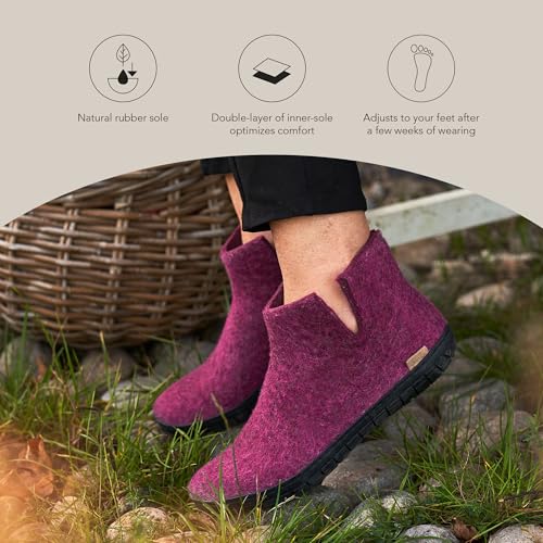 Image of Glerups 100% quality wool mix Boot Slipper with rubber sole - Unisex