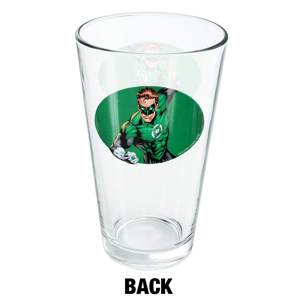 LOGOVISION Green Lantern Character 16 oz Pint Glass, Tempered Glass, Licensed Printed Design & A Perfect Fan Gift | Great for Cold Beverages, Soda, Water