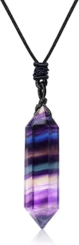 Apengshi Collar de cuarzo de cristal curativo natural de doble punta, collar de cuarzo de cristal natural, 6 chakras facetados, varita de cristal,