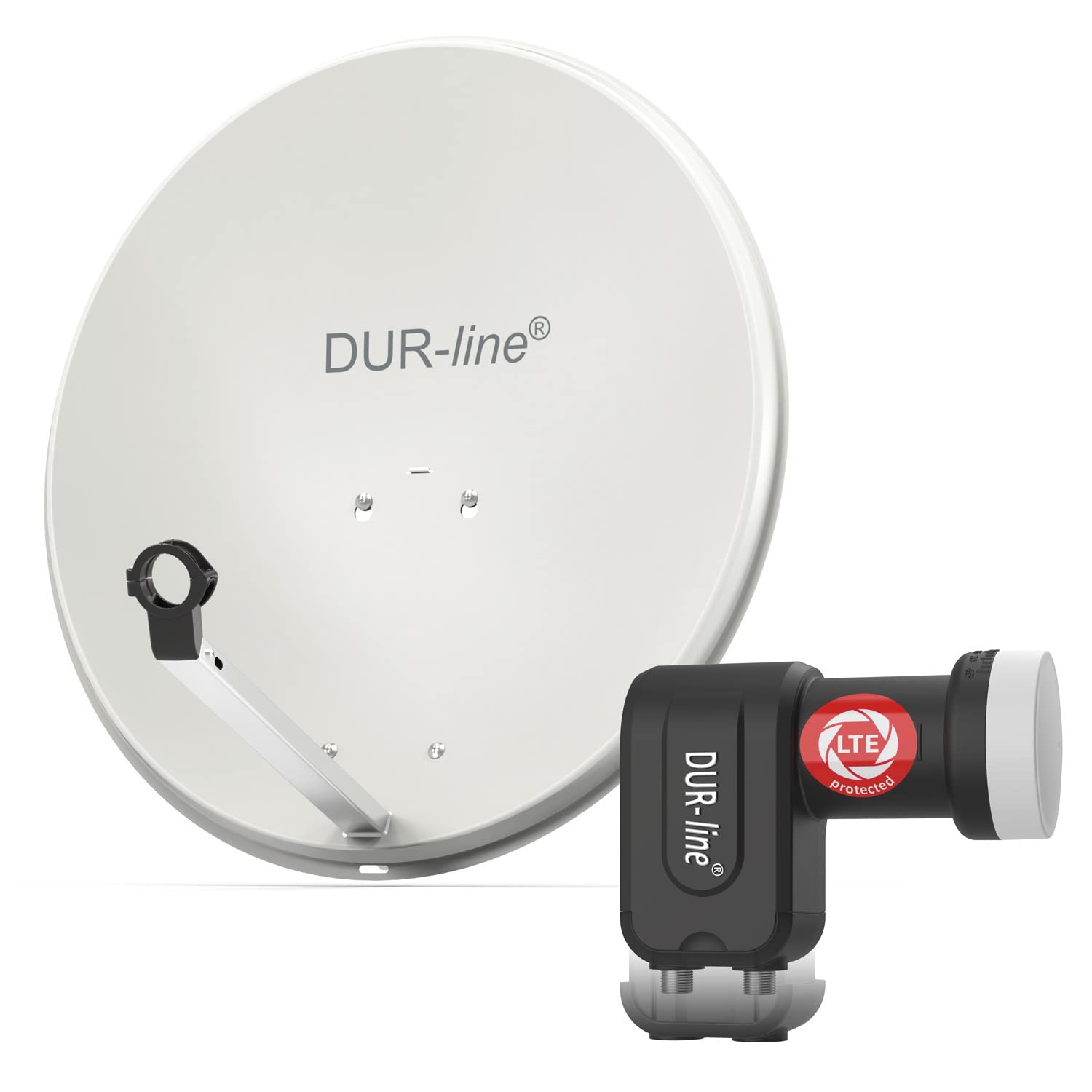DUR-line MDA 60 Hellgrau - Digiatale 2 Teilnehmer Satellitenschüssel Komplett-Anlage mit +Ultra Twin - LNB [Camping, Astra 19,2°, DVB-S/S2, Full HD, 4K, 3D]