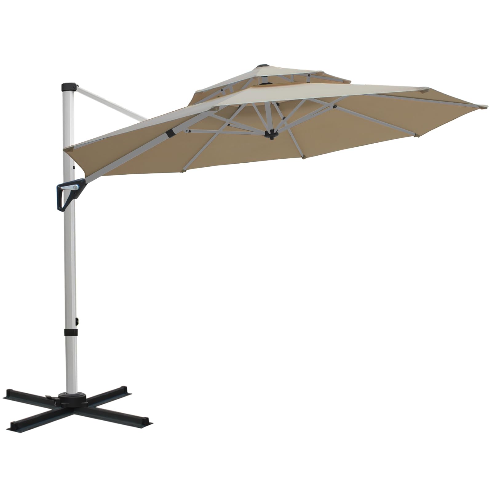 RANSENERS Ampelschirm 300 cm, Doppelter Baldachin, Drehbar 360°, Neigbar 0°-90°, Aluminium Rahmen, Extra-Dicker Gewebe, UV50+, für Garten, Terrasse, Cafe im Freien (Rot)
