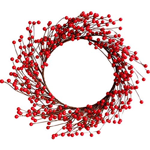 Couronne de Noël pour porte d'entrée en rotin avec baies et fruits de fortune