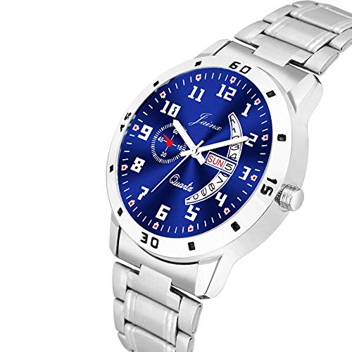 Image of jainx Day and Date Feature Steel Chain Analog Wrist Watch for Men (Blue /Black Color Dial)