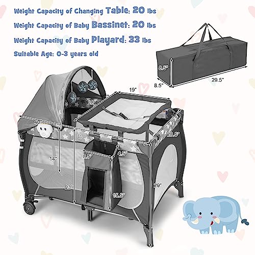 Baby Joy 4 In 1 Pack And Play, Portable Baby Playard With Bassinet, Adjustable Canopy, Changing Table, Lockable Wheels, Music Box, Travel Baby Crib Bassinet From Newborn To Toddler #TOP4