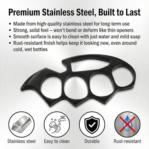 Image of QUALIFT Stainless Steel Bottle Opener - Compact and Lightweight Beer Opener, Cool Gadgets for Men Daily Life, Home, Bar, Kitchen & Travel Camping Tools, Rust-Resistant, Easy to Use (Black)