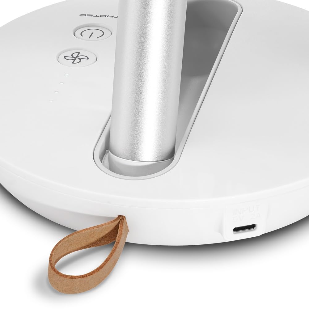 TROTEC TVE 2 W mini ventilatore da tavolo a batteria, 25 W, bianco | 2 velocità, rotazione 360°, compatto per ufficio, camera da letto, campeggio, viaggio e casa
