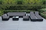Genuine Ohana Outdoor Sectional Sofa and Chaise Lounge Set (9 Pc Set) with Free Patio Cover (Gray)