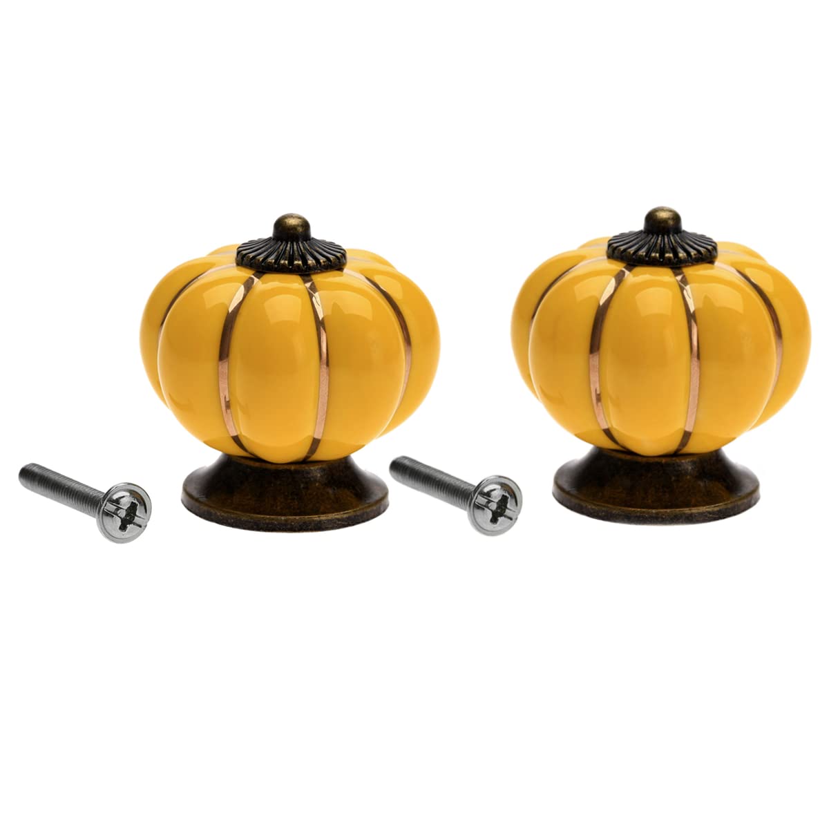 Mgoodoo Set of 2 Ceramic Pumpkin Design Drawer Knobs, Yellow, 2pcs