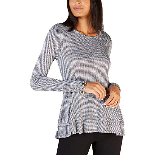 Michael Kors Womens Houndstooth Pullover Blouse, Black, Pl #TOP19