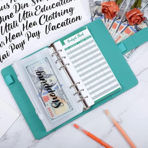 Image of SKYDUE Budget Binder, Money Saving Binder with Zipper Envelopes, Cash Envelopes and Expense Budget Sheets for Budgeting (Turquoise)