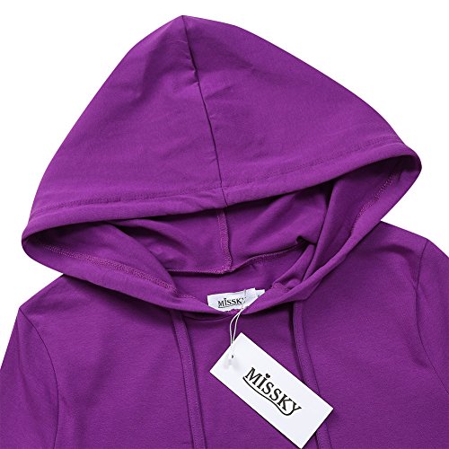 MISSKY Women Short Sleeve Pocket Cotton Sweatshirt Pullover Hoodie Dress (3X,Purple)