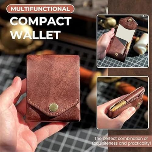 Multifunctional Compact Wallet for Men Women Large Capacity Card Holder with Pen Slot Handmade PU Leather Small Purse3