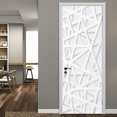 GSKBDQ Autocollant Porte 3D Stickers De Porte Géométrique Blanc Simple Pvc Imperméable Trompe L'Œil Décoration Papier Peint Murale Pour Salon Cuisine...