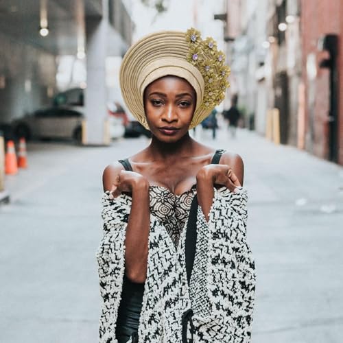 Fashion Nigerian Gele Headties with Stones Women Head Wrap Beaded Lace Already Made Auto African Headtie for Party3