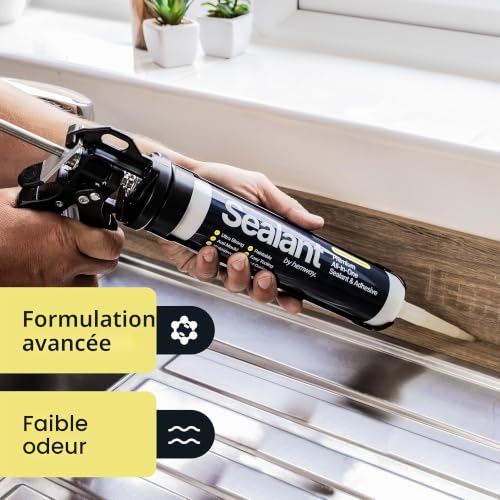 Mastic d'Étanchéité et Adhésif Cuisine Salle de Bain Gris Clair 300ml – vue 7