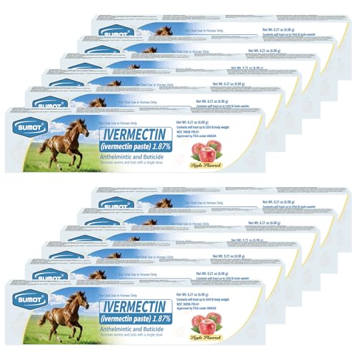 12 Pack Ivermectin Horse Paste 1.87% Apple Flavored Oral Dewormer for Horses