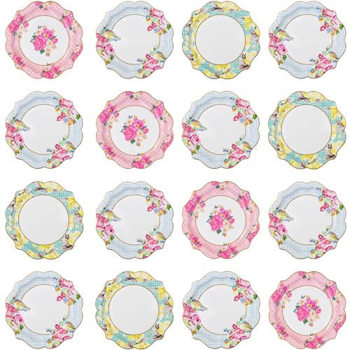 Talking Tables Paquete de 24 platos de papel floral vintage para té de la tarde, realmente deliciosos, para fiestas de cumpleaños, baby shower, boda y aniversario, vajilla desechable en colores pastel