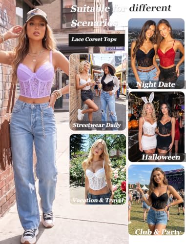 Image of Avidlove Lace Bralette for Women V Neck Bustier Corset Tops with Underwired Racerback Adjustable Strap Crop Top