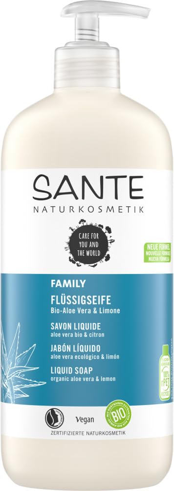 Sante Naturkosmetik Jabón líquido orgánico de aloe y limona, con dispensador de dispensador, aroma afrutado, vegano, 500 ml Natrue