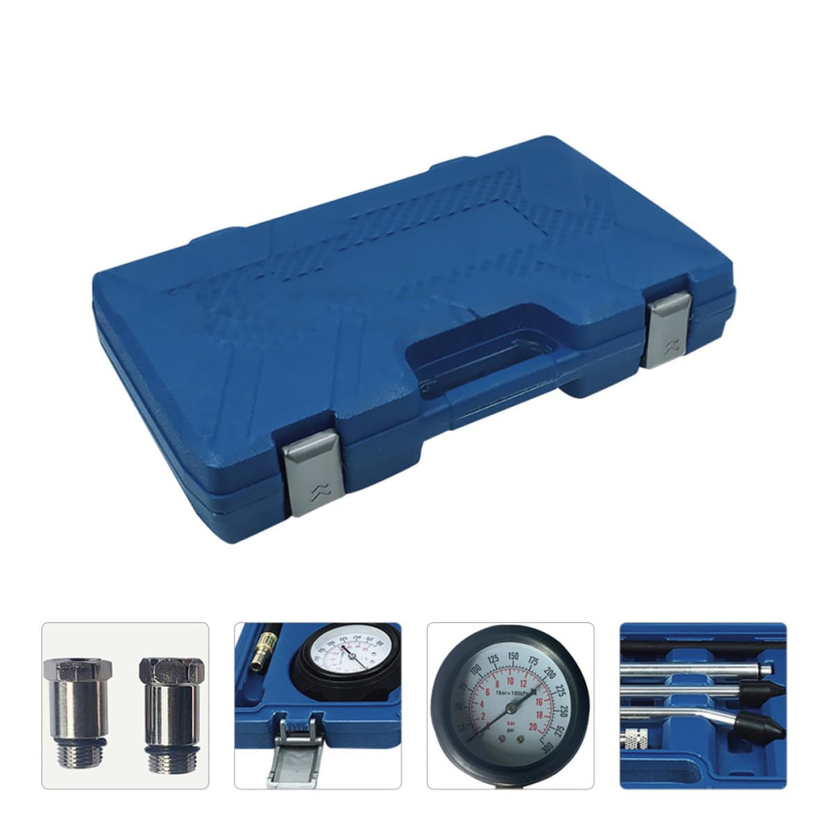 Manómetro de Presión del Cilindro del Motor Indicador de Diagnóstico del Motor 0-300 Psi (0-) Azul Adaptadores Roscados Conos de Goma y Automoción