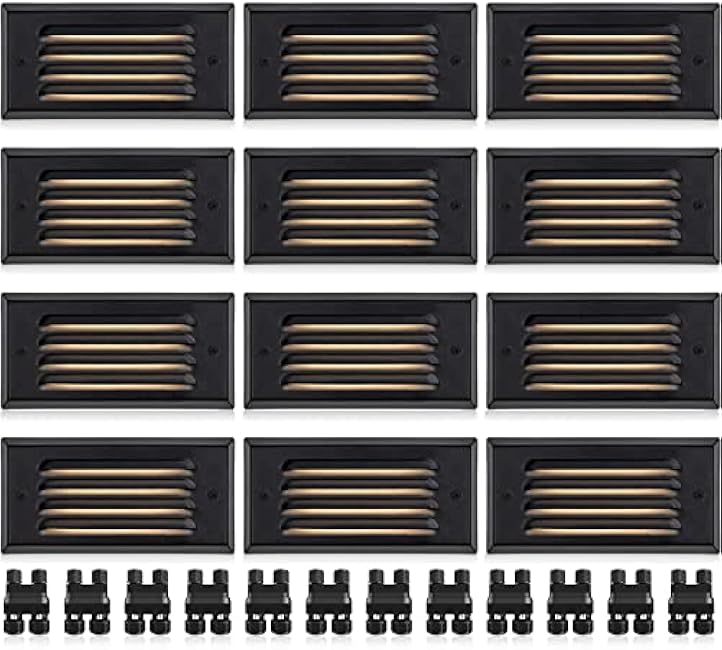 SUNVIE LED Low Voltage Step Lights 3000k Step Light Outdoor 5W Low Voltage Deck Lights with Horizontal Louver Faceplate Deck Stair Light for Stairs Fence Post Fastlock2 Connectors Included, 12 Pack