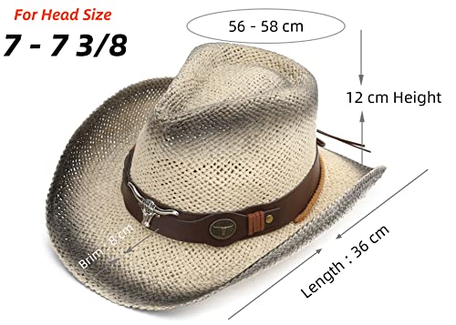 Melesh Adult Sun Straw Women Men Cowgirl Western Cowboy Hat Colored (Beige) #TOP2