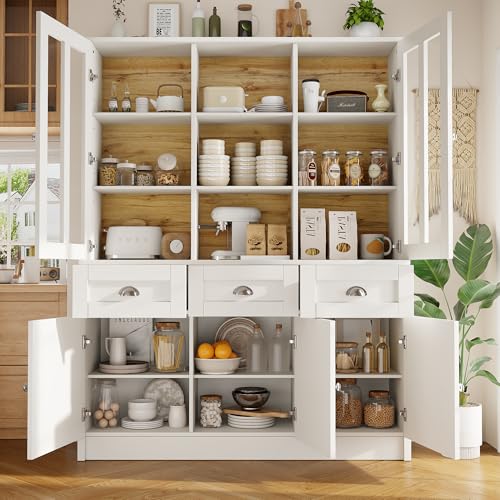 Armario alto para salón (140 x 38,5 x 175 cm), armario de cocina, armario de comedor con cajones, moderno, minimalista alto, vitrina de pie para cocina, salón, comedor, color blanco