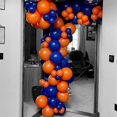 Image of YMSZ Blue and Orange Balloons Arch Kit, 134pcs Royal Blue and Orange Balloons for Birthday, Graduation, Baby Shower Party Decorations