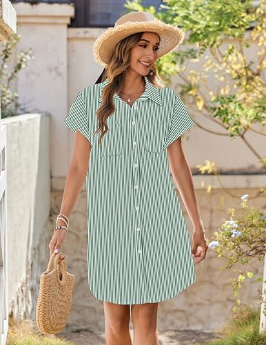 Image of Zeagoo Summer Dresses for Women 2026 Cotton Button Down Short Sleeve Tshirt Dresses Casual Mini Beach Dress