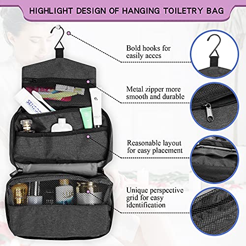Hanging Travel Toiletry Bag for Men and Women, Waterproof Hygiene Bag with Swivel Hook, Zippers and Compartments for Wash Bag, Makeup, Organiser for Suitcase (Black)