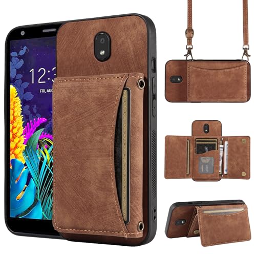 Phone Case For LG Aristo 4/Astro 4+ Plus/Tribute Royal X320/Escape Plus/Journey LTE L322DL/K30 2019/Arena 2/X2/Prime 2 Wallet Cover with Crossbody Shoulder Strap Credit Card Holder Pocket K30 Brown