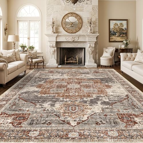 RUUGME Washable 10x14 Area Rugs - Large Rugs for Living Room Stain Resistant Carpet Vintage Rugs for Bedroom with Non Slip Backing Home Decor Floor Decoration Mat 10x14 Brick