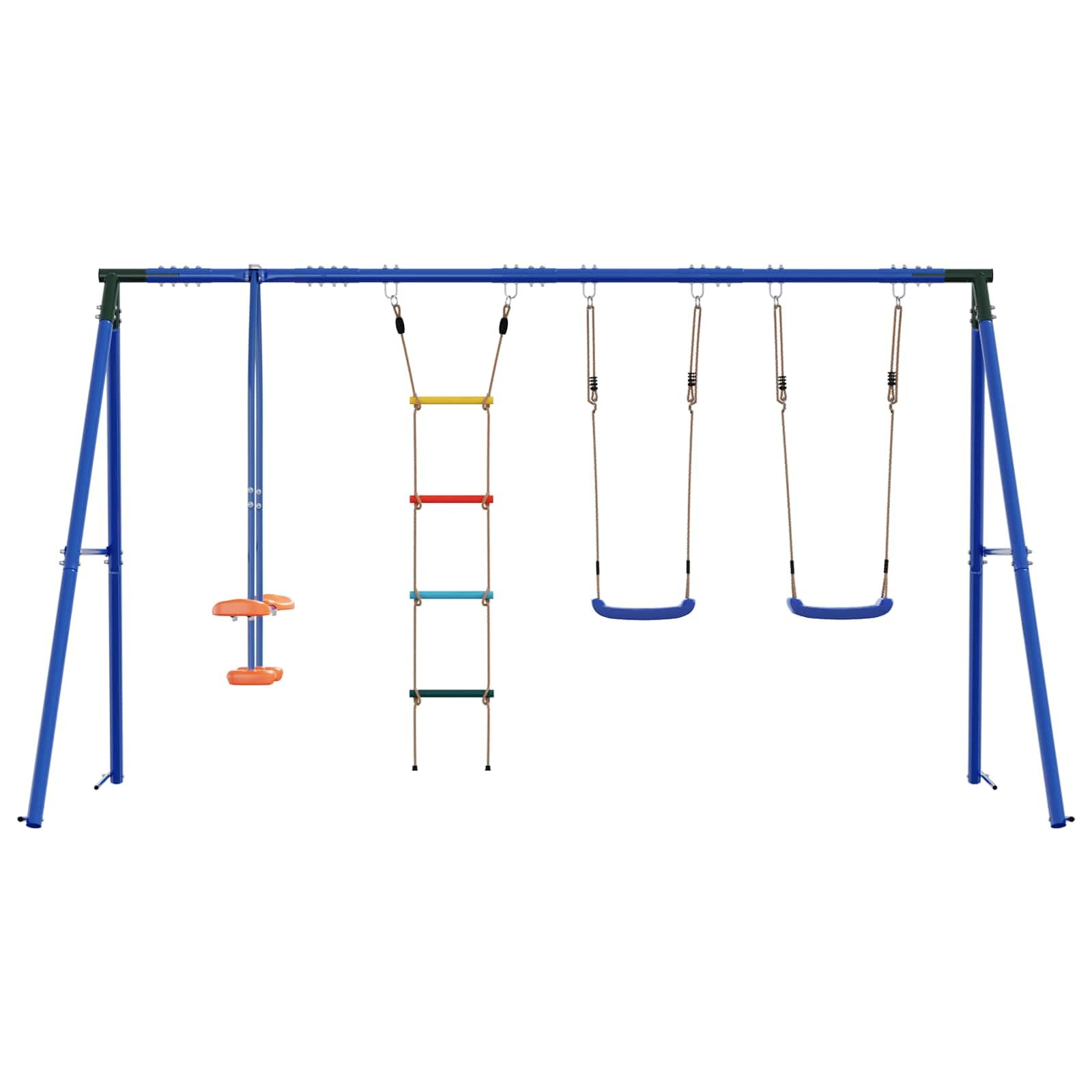 Mehrfarbiges Outdoor Schaukelset 330 x 185 x 185 cm Stahl PE Spielplatz für Kinder ab 3 Jahren mit höhenverstellbarem Sitz wetterfestem Rahmen und Zubehör