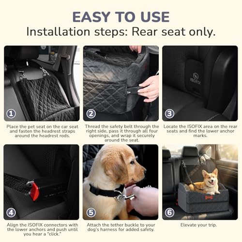 Dog Car Seat for Small Medium Dogs, 6" Elevated Booster Seat with ISOFIX Safety Fixation, Washable Cover & High Density Memory Foam, Portable for Car Front/Rear/Trunk Home Outdoor Use (Charcoal Gray) by Konduone - Image 5