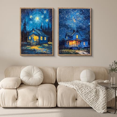 阪画屋 アートパネル アートボード ポスター 玄関 壁画 壁掛け 壁飾り 部屋飾り 飾り絵 絵 絵画 油絵 ソファの背景画 インテリア 現代 モダン フレーム 額付き 木枠付きの完成品 木目調 キャンバス 風水 風景画 プレゼント ギフト 40×50×2枚 [2]