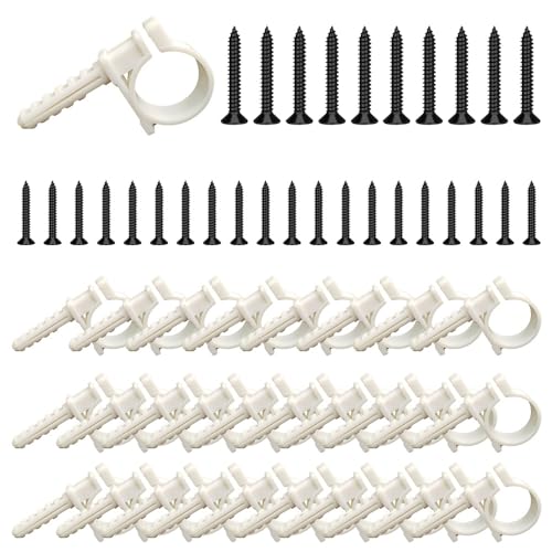 TONGIHS 30 Pièces Colliers de Serrage à Vis + Chevilles + Boulons de Suspension, plastique, Clips de Fixation de Tuyau blancs pour Fixation de Tuyau Ø 20 mm, pour...