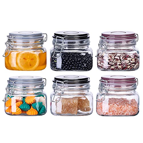 SUNNOW Vastto 18 Ounce Multicolor Glass Storage Jar with Airtight Lid,Airtight Glass Canister,Mason Jar Storage Container for Home and Kitchen,Set of 6 (Small)