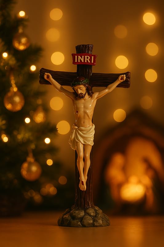 Image of UNIq INRI Jesus Statue Crucifix | Christmas Prayer & Xmas Dcor Showpiece | Spiritual God Idol for Car Dashboard, Home Church & Office Desk | Vastu Positive Energy Gift Item
