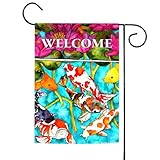 Toland Home Garden 1112475 Koi Pond Welcome Flag 12x18 Inch Double Sided for Outdoor Fish House Yard Decoration