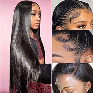 Straight Frontal Wigs Human Hair 220% Density Straight Wig 100% Brazilian Virgin Human Hair Wig 26 Inch Glueless Lace Front Wigs With Natural Black