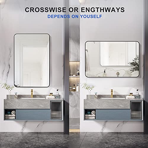 Denrick 20" X30" Brush Black Bathroom Mirror, Modern Black Mirror With Rounded Corners, Black Vanity Mirror For Bathroom, Metal Frame Mirror, Rectangle Mirror Portrait Or Landscape Hang. … #TOP4