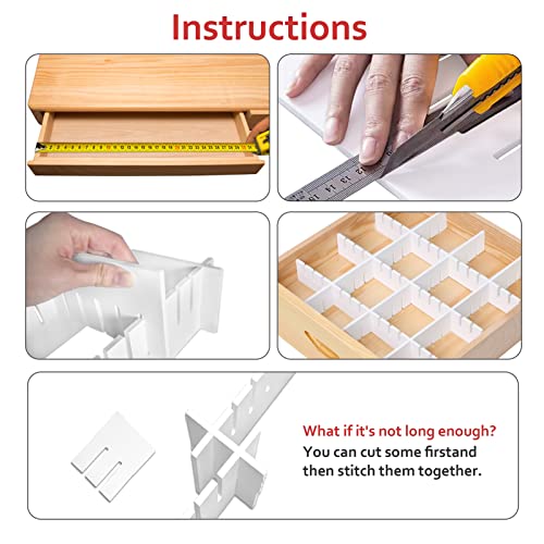 HGYZE Divisori per Cassetti Regolabili in Plastica, 42x9CM Organizzatori Modulare, Griglia Organizer Armadio o Desktop per Bagno Cucina o Ufficio, Ordine Calze e Slip (Bianco) Versatili Separatori