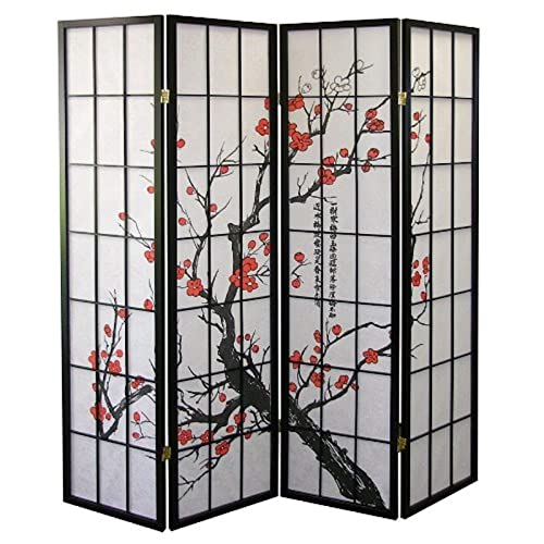 Legacy Decor 4-Panel Blossom Screen Room Divider, Black #TOP1